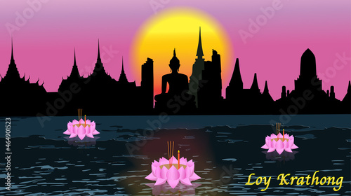 Festival of Loi Krathong landmark thailand, Business presentation vector template used for decoration, ad design, website or publication. banners and posters Covers and brochures, flyers photo