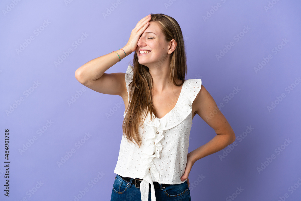 Young caucasian woman over isolated background smiling a lot Young caucasian woman over isolated background smiling a lot