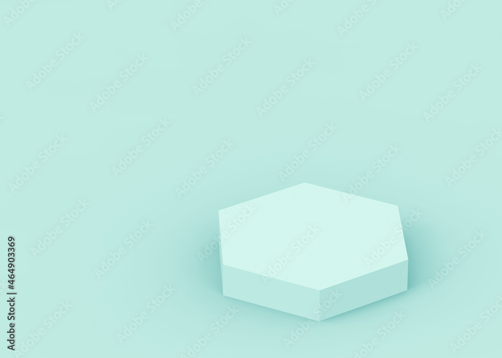 Fototapeta premium 3d blue green hexagon podium minimal studio background. Abstract 3d geometric shape object illustration render. Display for technology medical and science product.