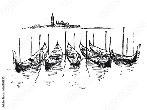Italian gondolas in venice. Hand drawn sketch