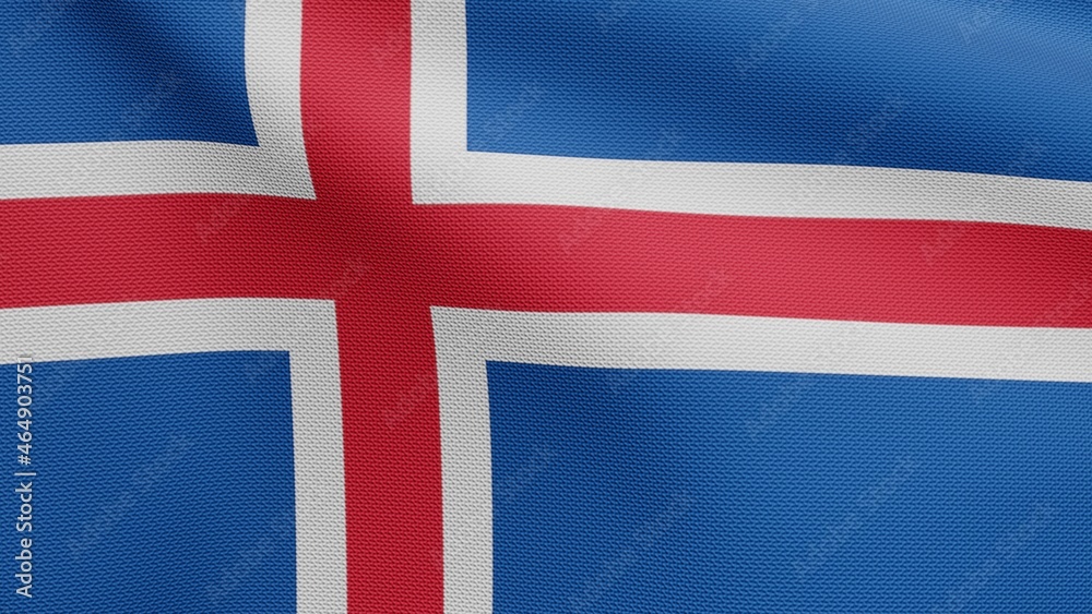 Obraz premium 3D, Icelandic flag waving on wind. Iceland banner blowing soft silk.