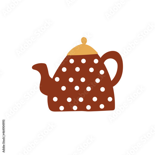 Graphic hand drawn kettle on white background. Kitchenware vector illustrator. Simple cartoon icon