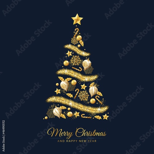 christmas tree made golden decorations vector design illustration
