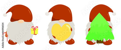 simple fabulous Christmas gnomes in caps and long beard in flat style