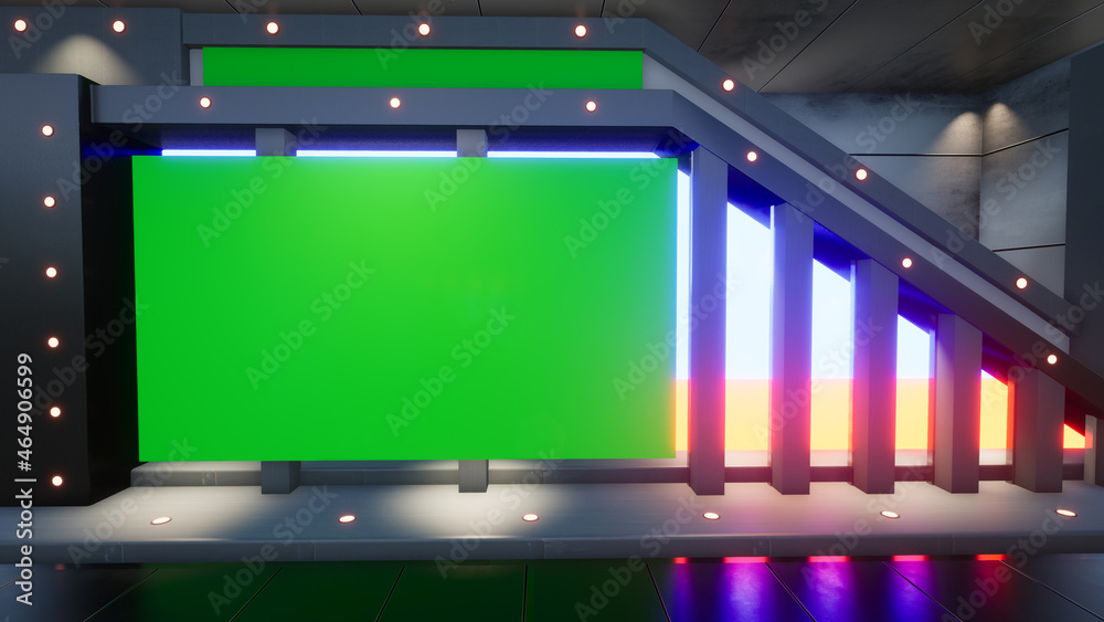 Backdrop For TV Shows .TV On Wall.3D Virtual News Studio Background, 3d illustration
Backdrop For TV Shows .TV On Wall.3D Virtual News Studio Background, 3d illustration