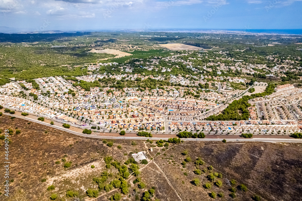 Aerial view countryside of Pinar de Campoverde townscape. Spain