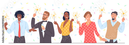 men and women with sparklers in hand