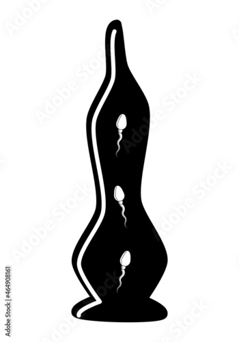Símbolo  de condón o preservativo con espermatozoides. Preservativo masculino con esperma