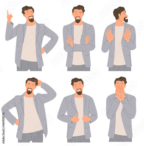 Young man c gesture set.