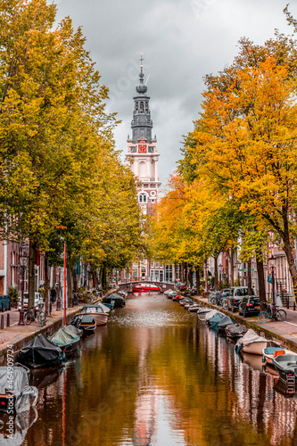 Canals and typical dutch architecture in Amsterdam, the capital of the Netherlands photo