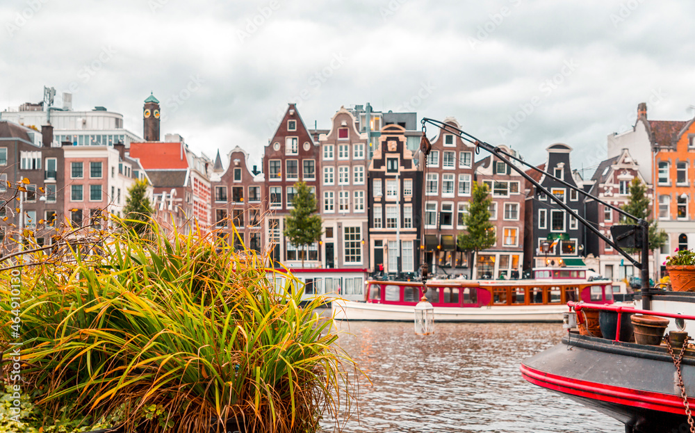 Canals and typical dutch architecture in Amsterdam, the capital of the Netherlands