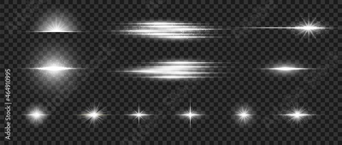 Flare light effects. Glowing star set. Vector optical lens flare light effect