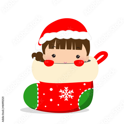 クリスマスのプレゼント｜靴下に入った女の子のイラスト
