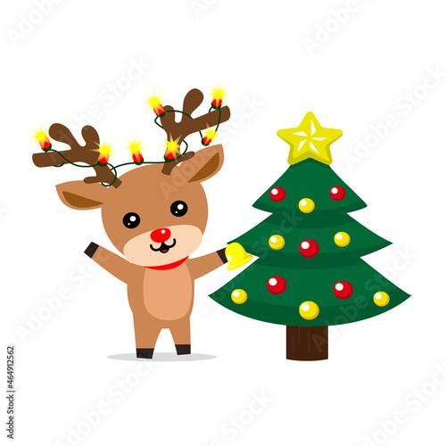 クリスマスツリーを飾るトナカイのイラスト