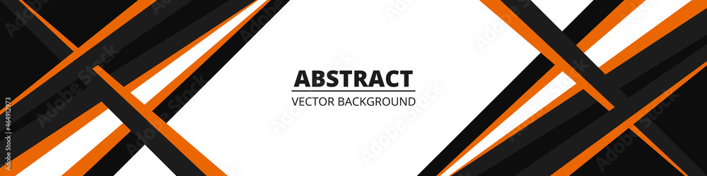 Geometric abstract wide horizontal banner with orange and black lines and shapes. Colored modern sporty bright futuristic horizontal abstract wide background. Vector illustration EPS10.