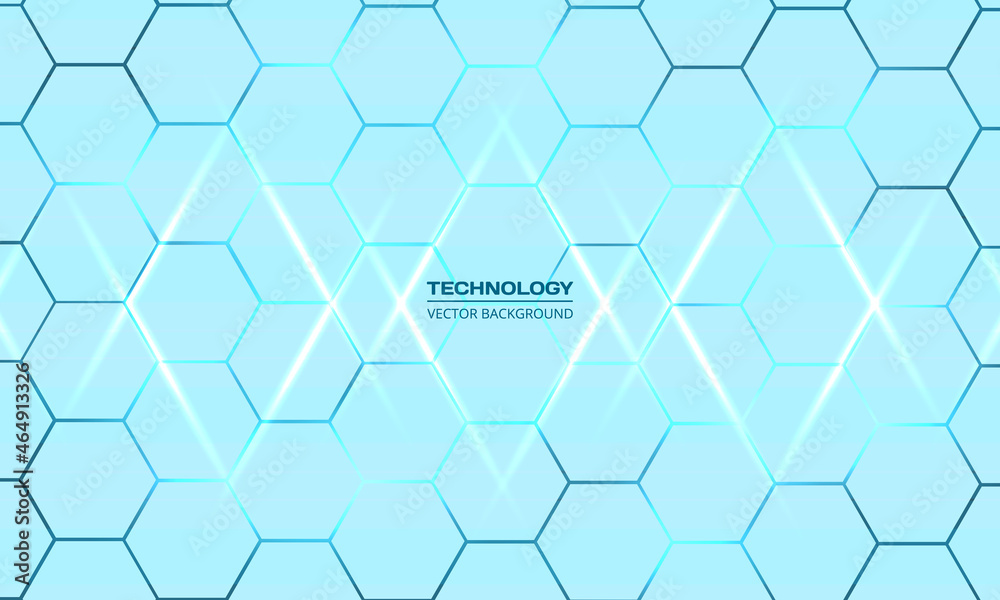 Light blue hexagonal technology vector abstract background. Blue bright ...