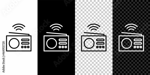 Set line Smart radio system icon isolated on black and white background. Internet of things concept with wireless connection. Vector