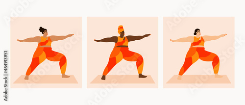 Illustration set of women wearing bright sportswear doing yoga pose