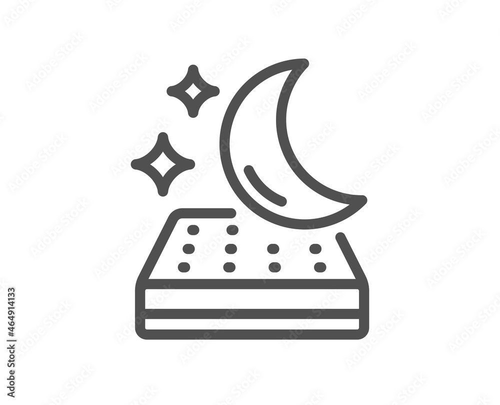 Mattress line icon. Night sleep bed rest sign. Moon symbol. Quality design element. Linear style mattress icon. Editable stroke. Vector Mattress line icon. Night sleep bed rest sign. Moon symbol. Quality design element. Linear style mattress icon. Editable stroke. Vector