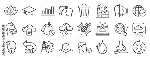 Set of Science icons, such as Report diagram, Chemistry lab, Idea icons. File storage, Sick man, Thunderstorm weather signs. World statistics, Electronic thermometer, Augmented reality. Vector