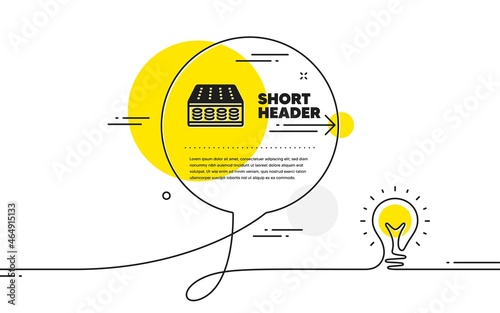 Mattress pocket spring icon. Continuous line idea chat bubble banner. Orthopedic sprung pad sign. Breathable sleep bed symbol. Mattress icon in chat message. Talk comment light bulb background. Vector