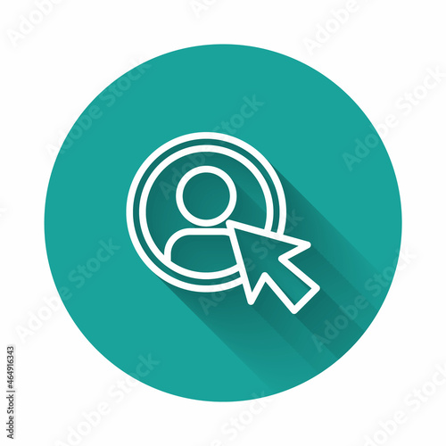 White line Create account screen icon isolated with long shadow. Green circle button. Vector