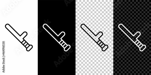 Set line Police rubber baton icon isolated on black and white background. Rubber truncheon. Police Bat. Police equipment. Vector