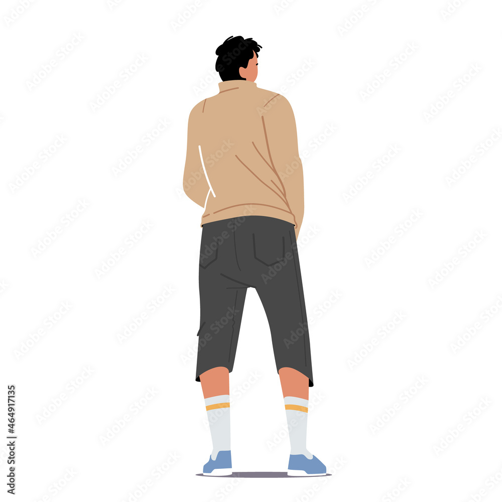 Young Man Back View, Male in Short Trousers, Sweatshirt, Long Socks and Sneakers Rear View Isolated on White Background Young Man Back View, Male in Short Trousers, Sweatshirt, Long Socks and Sneakers Rear View Isolated on White Background
