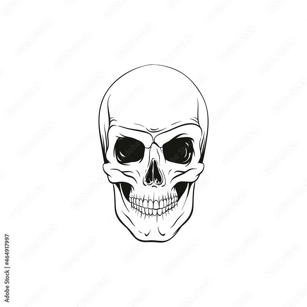 Fototapeta premium Skull sketch tattoo design. Hand drawn vector illustration