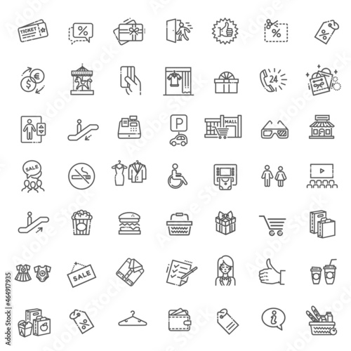 Market Shopping mall - minimal thin line web icon set. Outline icons collection. Simple vector illustration.