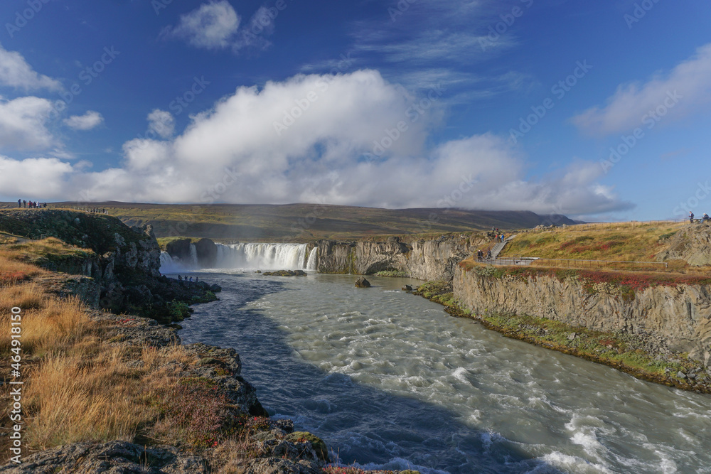 Northeastern Region, Iceland: Godafoss, the Waterfall of the Gods, on the Skjalfandafljot River.