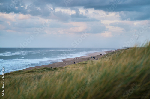Wide sand beach and dunes of Vejlby Klit in northern Denmark on an Evening in Autumn