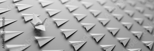 Billede på lærred An origami bird between infinite planes all alike; leadership concepts, 3d rende