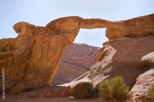 Magnificient rock arch in Wadi Rum desert  Jordan