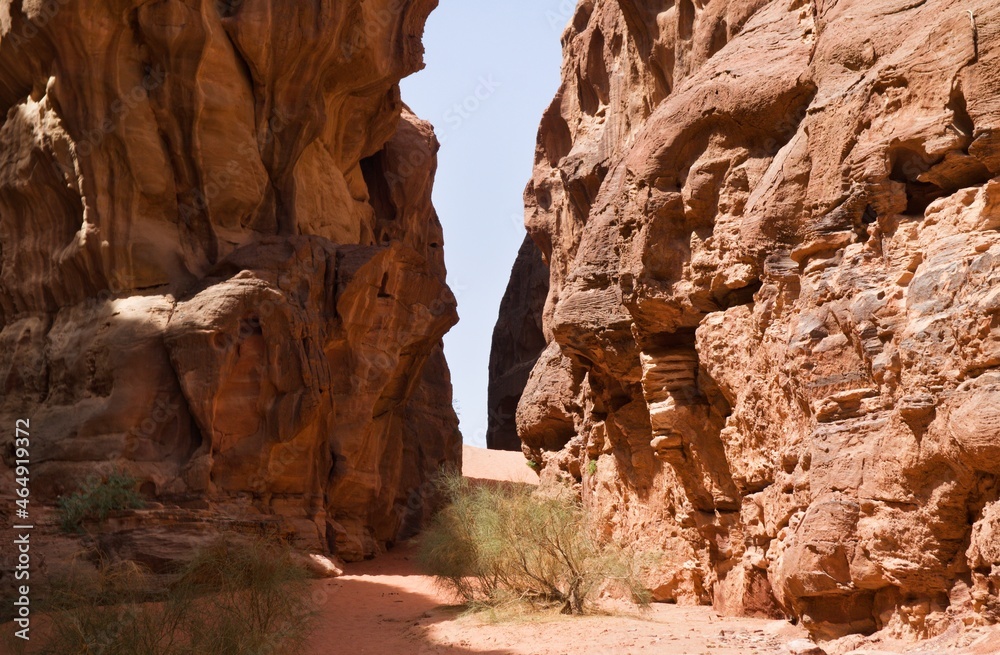 Narrow gorge in Wadi Rum desert, Jordan