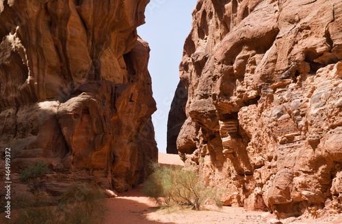 Narrow gorge in Wadi Rum desert, Jordan