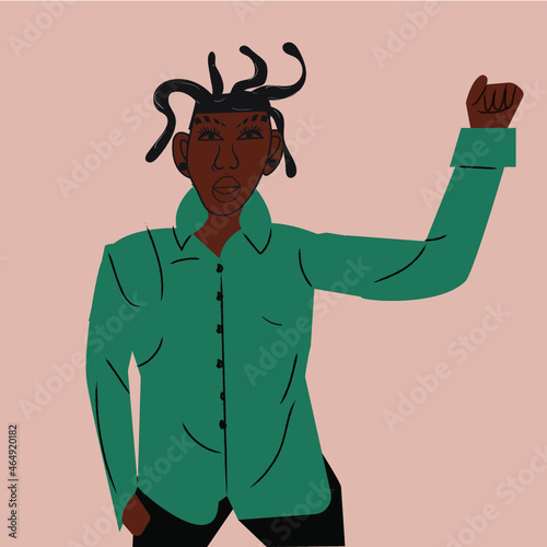 Transgender woman raising fist 