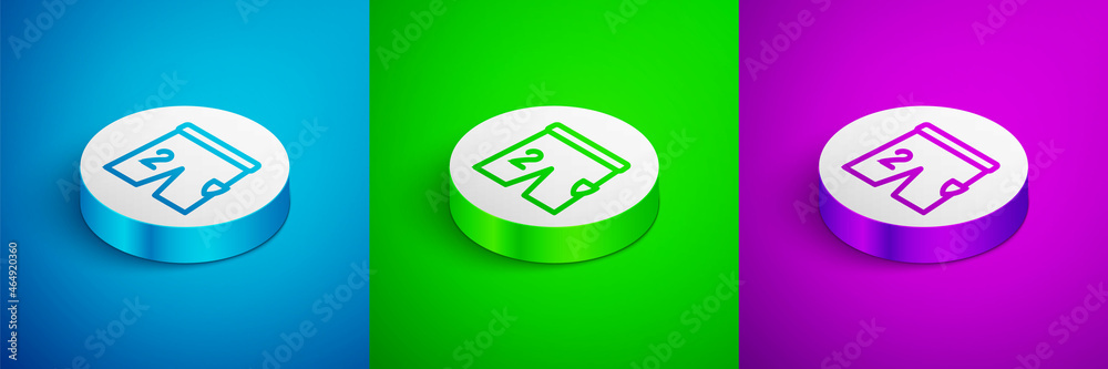Isometric line Shorts for playing football icon isolated on blue, green and purple background. White circle button. Vector Isometric line Shorts for playing football icon isolated on blue, green and purple background. White circle button. Vector