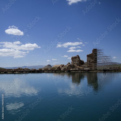 Lake landscape at historical Takht-e Soleyman, Iran photo
