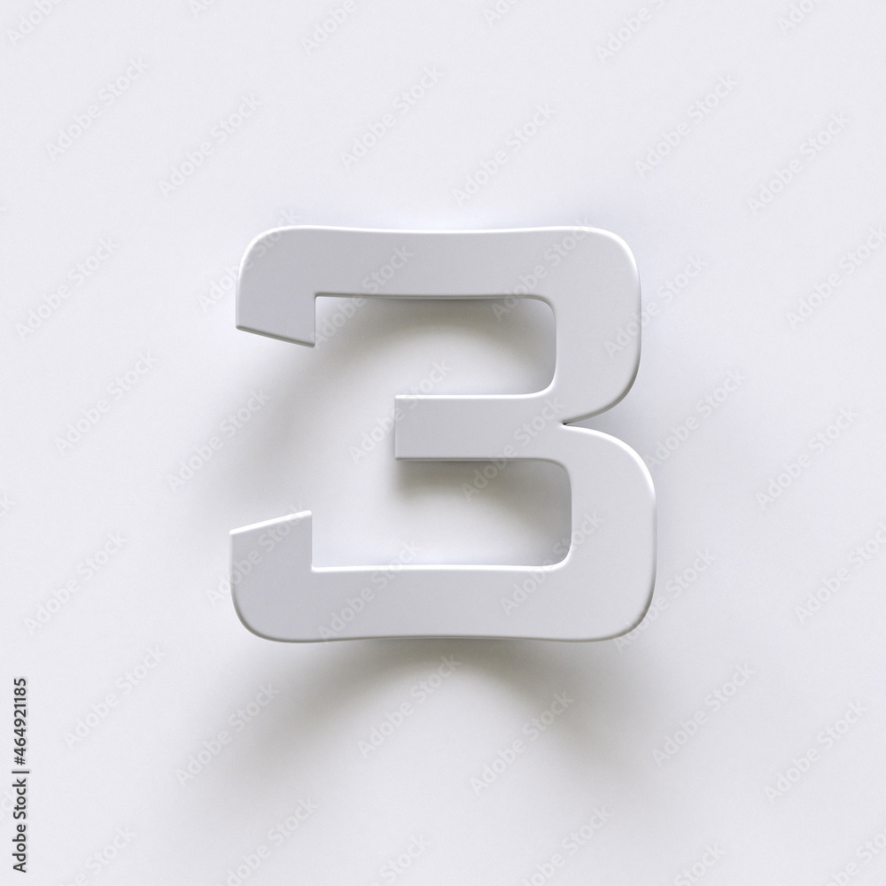 Bent paper font with long shadows  Number 3 THREE 3D