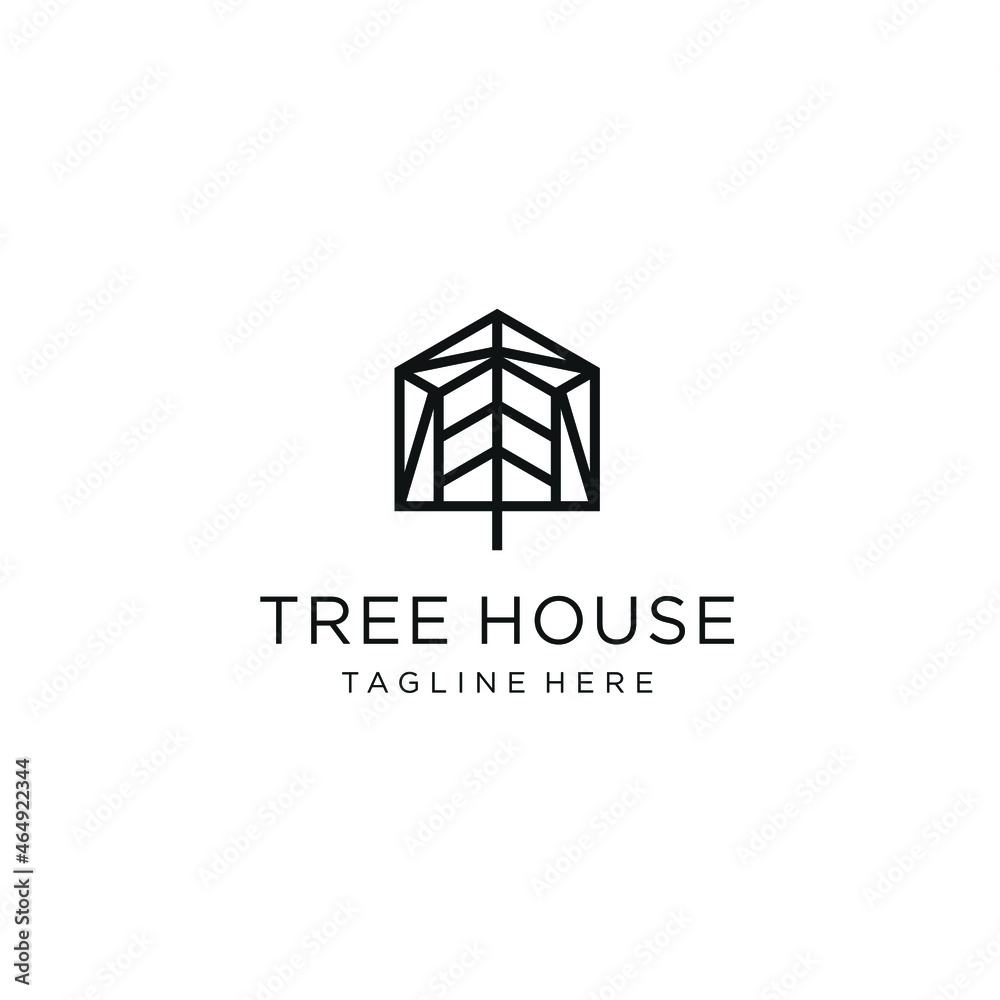 TreeHouse Logo Design, Vector Style Luxury Icon Template