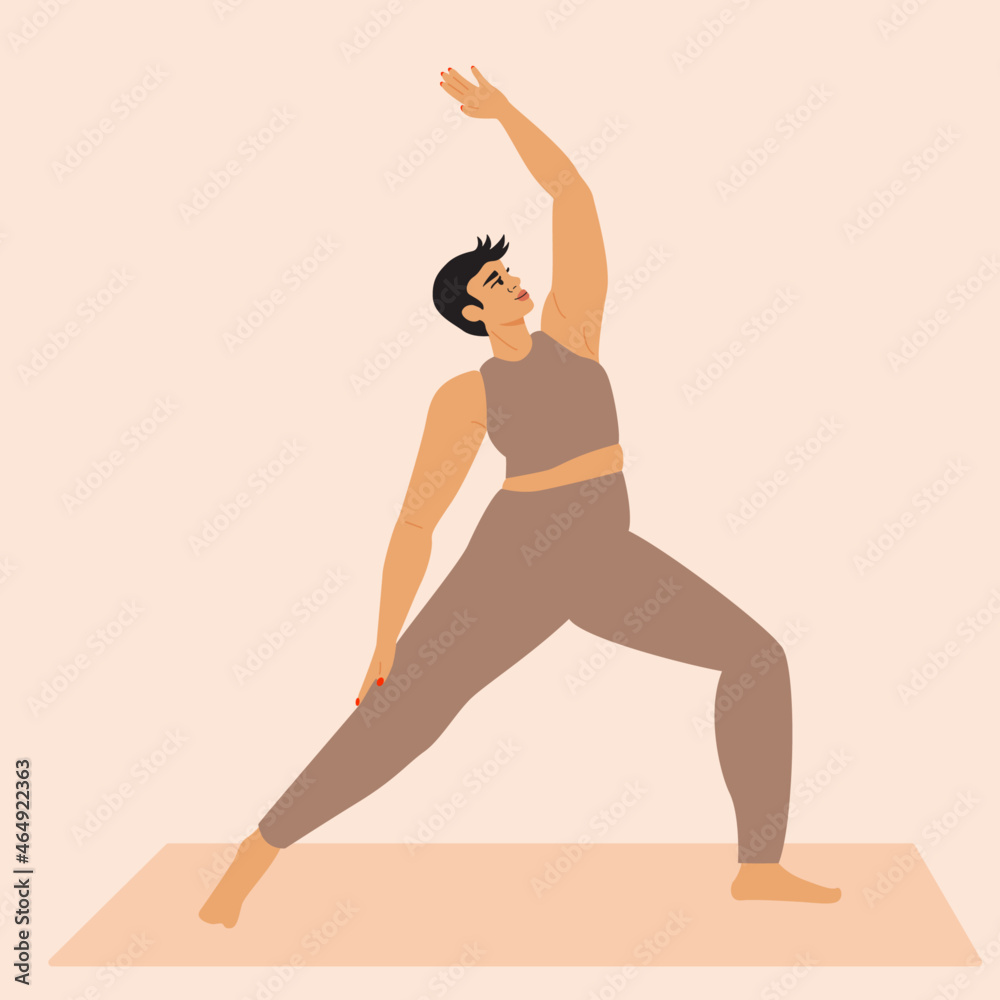 Illustration of woman wearing neutral color sportswear doing yoga pose