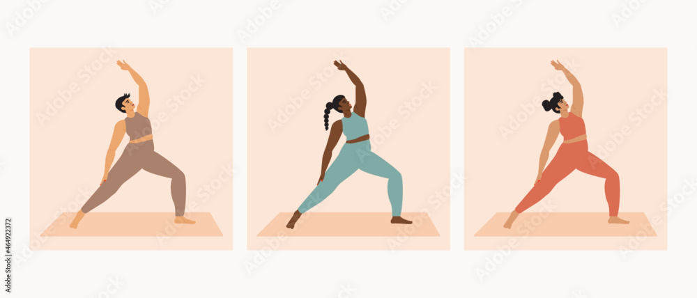 Fototapeta premium Illustration of woman wearing neutral color sportswear doing yoga pose