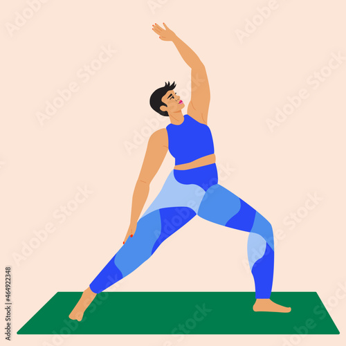 Illustration of woman wearing bright sportswear doing yoga pose