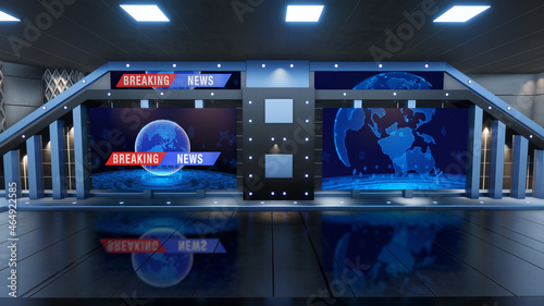 Backdrop For TV Shows .TV On Wall.3D Virtual News Studio Background  3d rendering 