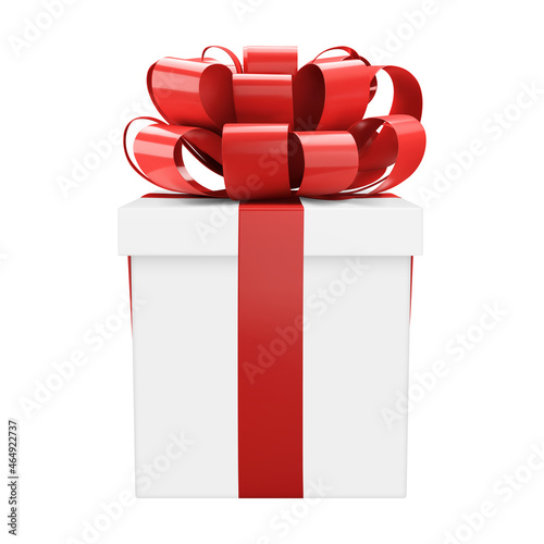 Gift box with a glossy red bow. New year, Christmas, birthday realistic decoration. Vector EPS 10
