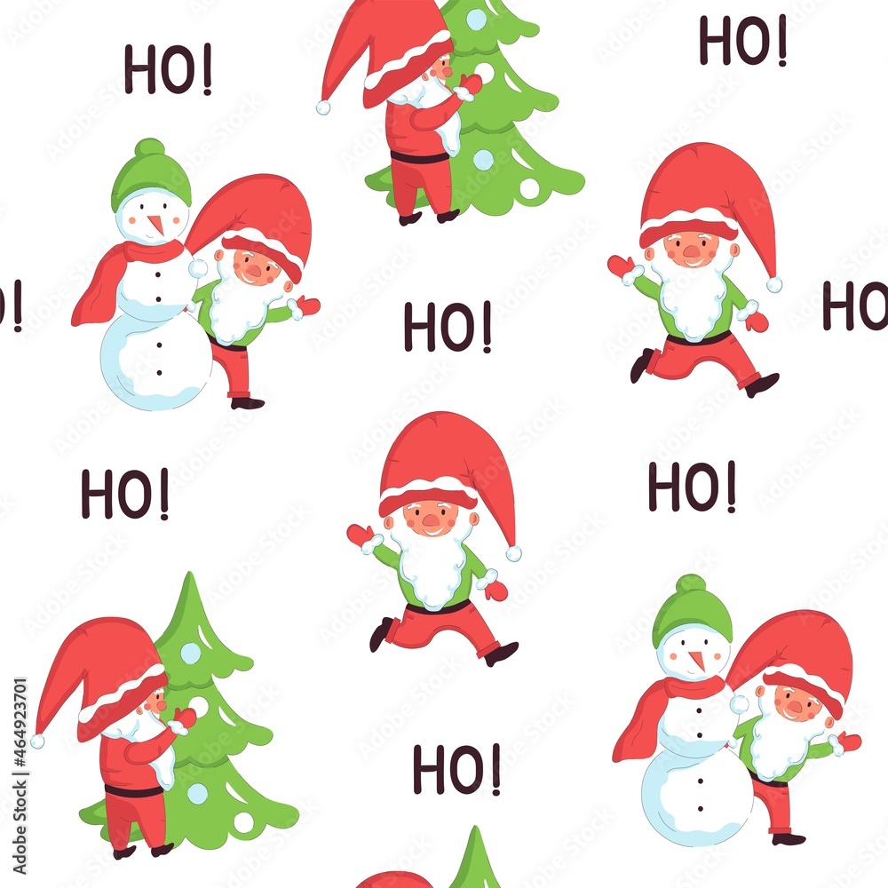 Christmas Ho ho seamless pattern with cute Santa Claus, snowman and new year tree. Vector holiday print and wrapping paper Christmas Ho ho seamless pattern with cute Santa Claus, snowman and new year tree. Vector holiday print and wrapping paper