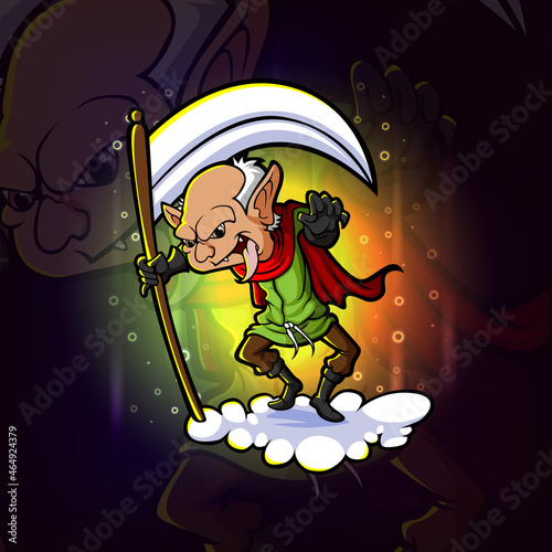 The old wicked witch with scythe esport mascot design