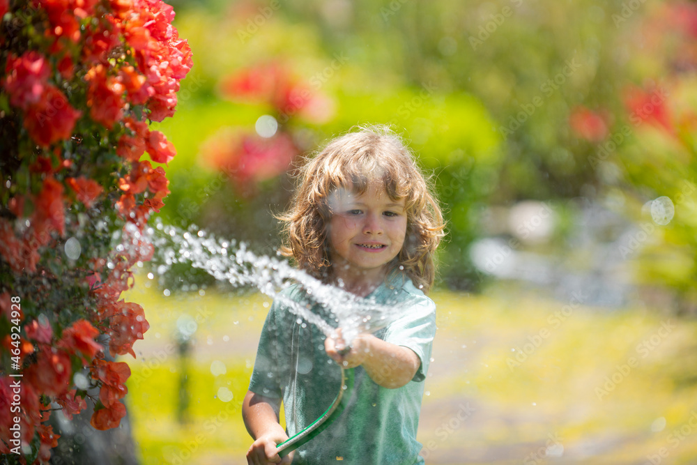 Adorable little boy is watering the plant outside the house, concept of plant growing learning activity for kid and child education for the tree in nature. Adorable little boy is watering the plant outside the house, concept of plant growing learning activity for kid and child education for the tree in nature.