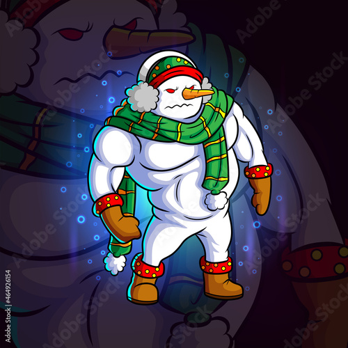 The big snowman with muscle esport mascot design